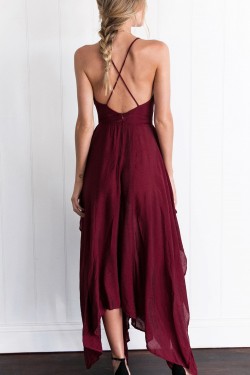 Asymmetrical Spaghetti Straps V-Neck Chiffon Prom Formal Evening Party Dresses 3021176