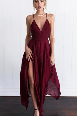 Asymmetrical Spaghetti Straps V-Neck Chiffon Prom Formal Evening Party Dresses 3021176