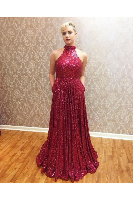 High Neck Sequins Long Prom Formal Evening Party Dresses 3021177 High Neck Sequins Long Prom Formal Evening Party Dresses 3021177