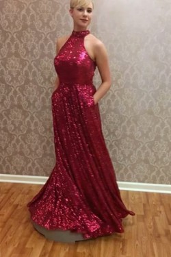 High Neck Sequins Long Prom Formal Evening Party Dresses 3021177