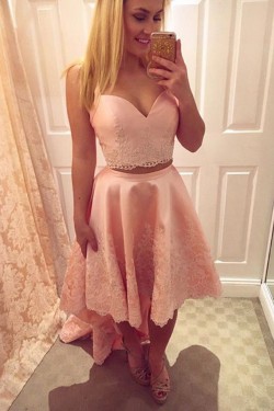 High Low Short Pink Lace Prom Formal Evening Party Dresses 3021178