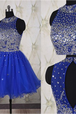 Beaded Sequins Short Royal Blue Prom Evening Homecoming Cocktail Dresses 3020118
