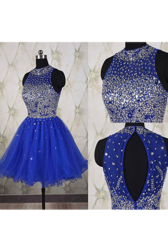 Beaded Sequins Short Royal Blue Prom Evening Homecoming Cocktail Dresses 3020118