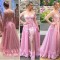 Long Pink Lace Long Sleeves Prom Formal Evening Party Dresses 3021182