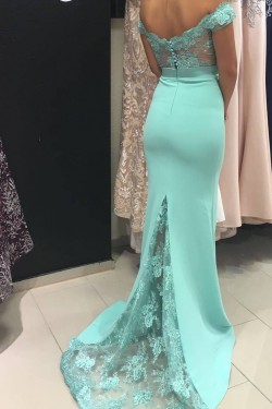 Mermaid Green Off-the-Shoulder Lace Prom Formal Evening Party Dresses 3021183