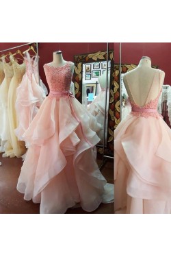 Long Pink Beaded Lace Prom Formal Evening Party Dresses 3021187