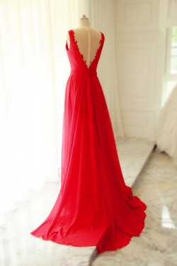 Long Blue Lace Chiffon V-Neck Prom Formal Evening Party Dresses 3021189