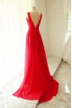 Long Blue Lace Chiffon V-Neck Prom Formal Evening Party Dresses 3021189