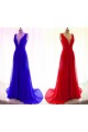 Long Blue Lace Chiffon V-Neck Prom Formal Evening Party Dresses 3021189