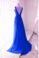 Long Blue Lace Chiffon V-Neck Prom Formal Evening Party Dresses 3021189
