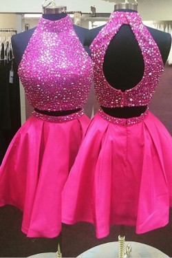 Two Pieces Sequins Short Hot Pink Prom Evening Homecoming Cocktail Dresses 3020119