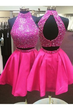 Two Pieces Sequins Short Hot Pink Prom Evening Homecoming Cocktail Dresses 3020119