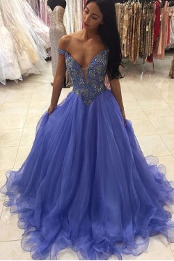 Beaded Off-the-Shoulder Long Prom Formal Evening Party Dresses 3021194