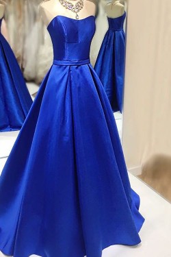 Long Blue Satin Prom Formal Evening Party Dresses 3021195