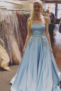 Beaded Strapless Satin Long Prom Formal Evening Party Dresses 3021196