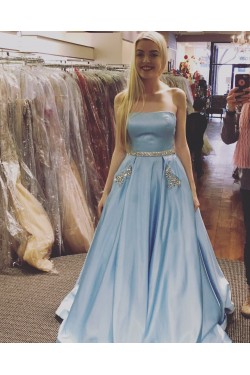 Beaded Strapless Satin Long Prom Formal Evening Party Dresses 3021196