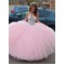 Beaded Sweetheart Long Pink Tulle Ball Gown Prom Formal Evening Party Dresses 3021197