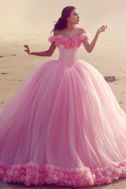 Long Pink Off-the-Shoulder Ball Gown Prom Prom Formal Evening Party Dresses 3021198