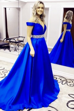 Beaded Long Green Off-the-Shoulder Prom Formal Evening Party Dresses 3021199