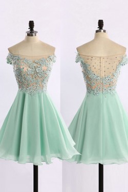 A-Line Off-the-Shoulder Chiffon Lace Appliques Prom Evening Homecoming Cocktail Dresses 3020120