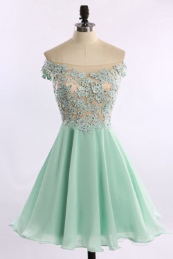 A-Line Off-the-Shoulder Chiffon Lace Appliques Prom Evening Homecoming Cocktail Dresses 3020120