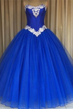Tulle Ball Gown Long Blue Prom Formal Evening Party Dresses 3021200