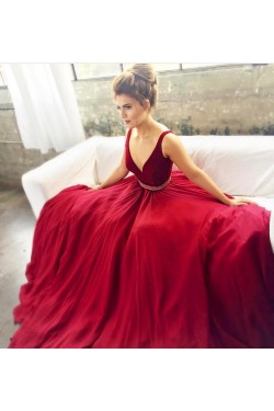 Beaded Long V-Neck Prom Formal Evening Party Dresses 3021203