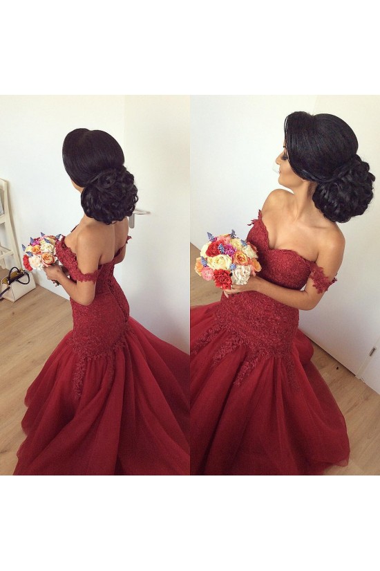 Mermaid Off-the-Shoulder Lace Appliques Prom Formal Evening Party Dresses 3021208