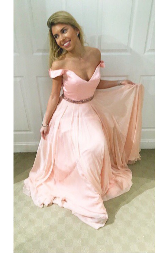 Long Pink Beaded Off-the-Shoulder Prom Formal Evening Party Dresses 3021214 Long Pink Beaded Off-the-Shoulder Prom Formal Evening Party Dresses 3021214