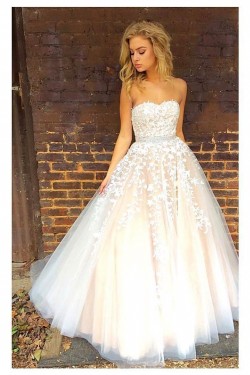 Beaded Lace Strapless Long Prom Formal Evening Party Dresses 3021215