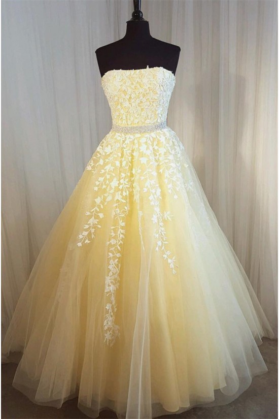 Beaded Lace Strapless Long Prom Formal Evening Party Dresses 3021215