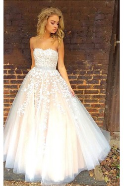 Beaded Lace Strapless Long Prom Formal Evening Party Dresses 3021215