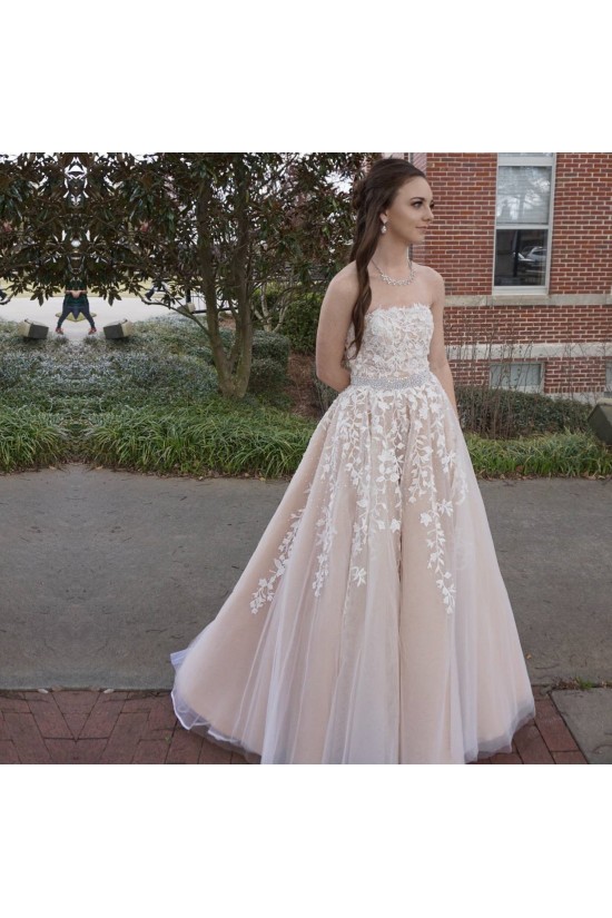 Beaded Lace Strapless Long Prom Formal Evening Party Dresses 3021215