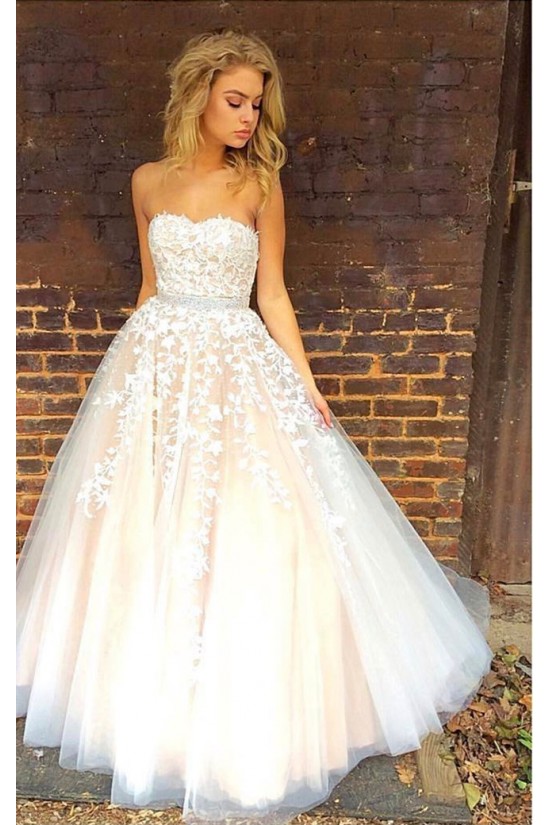 Beaded Lace Strapless Long Prom Formal Evening Party Dresses 3021215