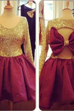 Long Sleeves Gold Sequins Short Prom Homecoming Cocktail Graduation Dresses 3021216