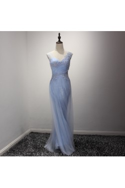 A-Line Long Blue Lace Prom Formal Evening Party Dresses 3021220