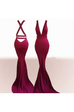 Sexy Red Mermaid Long Prom Formal Evening Party Dresses with Criss Criss Back 3021223