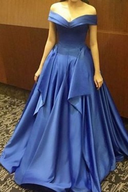 A-Line Off-the-SHoulder Long Blue Prom Formal Evening Party Dresses 3021225
