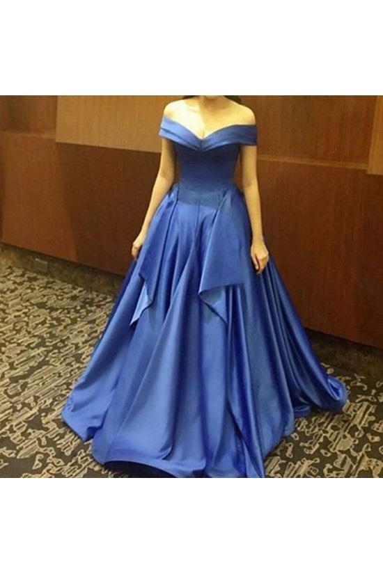 A-Line Off-the-SHoulder Long Blue Prom Formal Evening Party Dresses 3021225