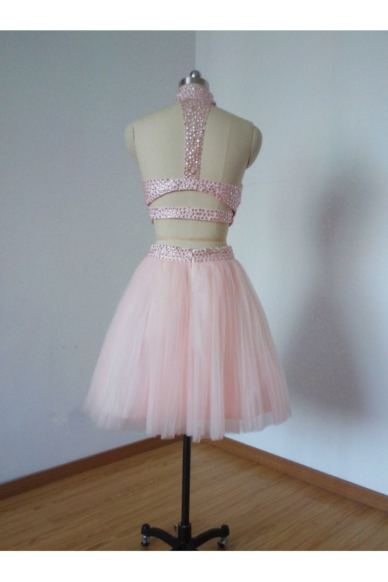 Beaded Two Pieces Short Pink Prom Evening Homecoming Cocktail Dresses 3020123