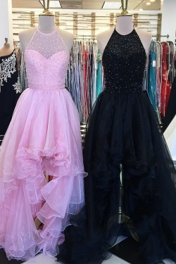 Beaded High Low Halter Prom Homecoming Cocktail Graduation Dresses 3021231