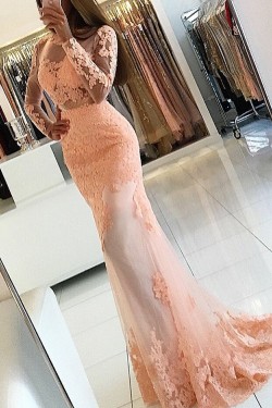Mermaid Long Sleeves Lace Prom Formal Evening Party Dresses 3021232