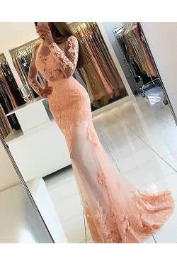 Mermaid Long Sleeves Lace Prom Formal Evening Party Dresses 3021232