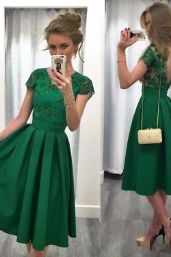Tea Length Green Prom Homecoming Cocktail Graduation Dresses 3021237