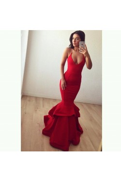 Mermaid V-Neck Long Red Prom Formal Evening Party Dresses 3021239