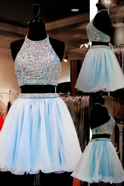 Beaded Two Pieces Short Blue Prom Evening Homecoming Cocktail Dresses 3020124