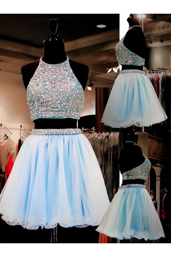 Beaded Two Pieces Short Blue Prom Evening Homecoming Cocktail Dresses 3020124