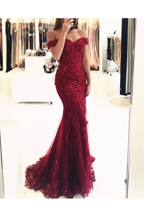 Mermaid Off-the-Shoulder Beaded Lace Appliques Long Prom Formal Evening Party Dresses 3021243 Mermaid Off-the-Shoulder Beaded Lace Appliques Long Prom Formal Evening Party Dresses 3021243