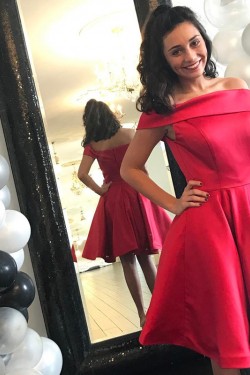 Short Red Off-the-Shoulder Homecoming Cocktail Graduation Prom Dresses 3021249