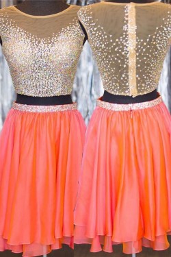 Beaded Sequins Two Pieces Short See Through Prom Evening Homecoming Cocktail Dresses 3020125
